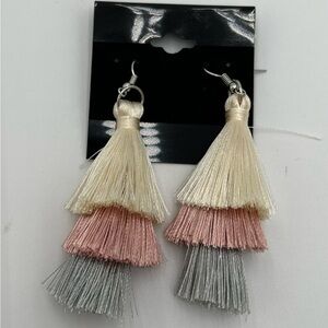 Tri-Color Layered Tassel Earrings Bohemian Dangle Drop Tiered Tassel Tassel Drop
